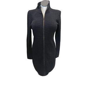 Women's Calvin Klein Black Full-Zip Ribbed Sweater Dress L